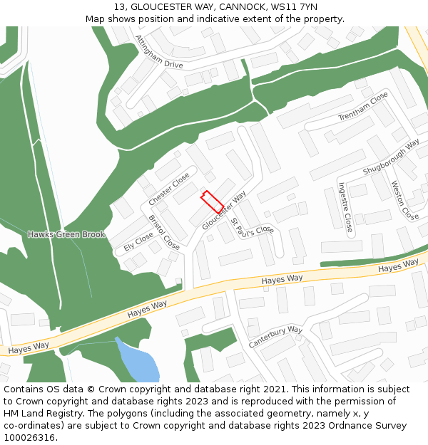 13, GLOUCESTER WAY, CANNOCK, WS11 7YN: Location map and indicative extent of plot