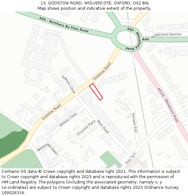 13, GODSTOW ROAD, WOLVERCOTE, OXFORD, OX2 8AJ: Location map and indicative extent of plot