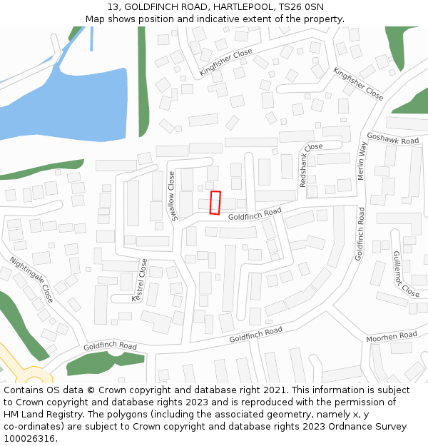 13, GOLDFINCH ROAD, HARTLEPOOL, TS26 0SN: Location map and indicative extent of plot