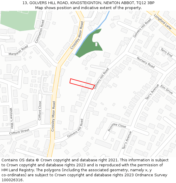 13, GOLVERS HILL ROAD, KINGSTEIGNTON, NEWTON ABBOT, TQ12 3BP: Location map and indicative extent of plot