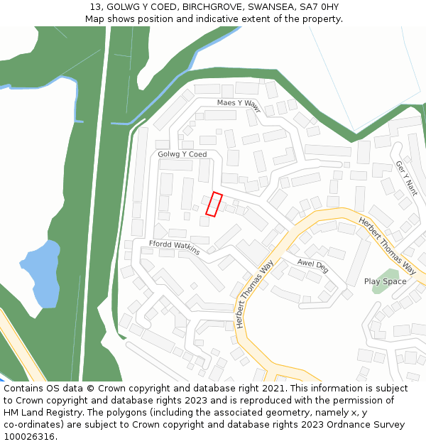 13, GOLWG Y COED, BIRCHGROVE, SWANSEA, SA7 0HY: Location map and indicative extent of plot