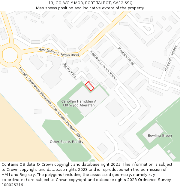13, GOLWG Y MOR, PORT TALBOT, SA12 6SQ: Location map and indicative extent of plot