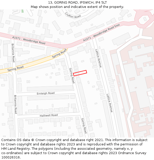 13, GORING ROAD, IPSWICH, IP4 5LT: Location map and indicative extent of plot