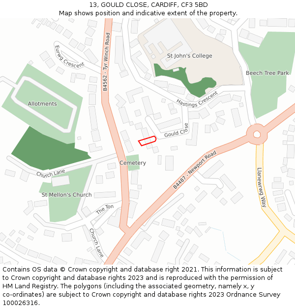 13, GOULD CLOSE, CARDIFF, CF3 5BD: Location map and indicative extent of plot