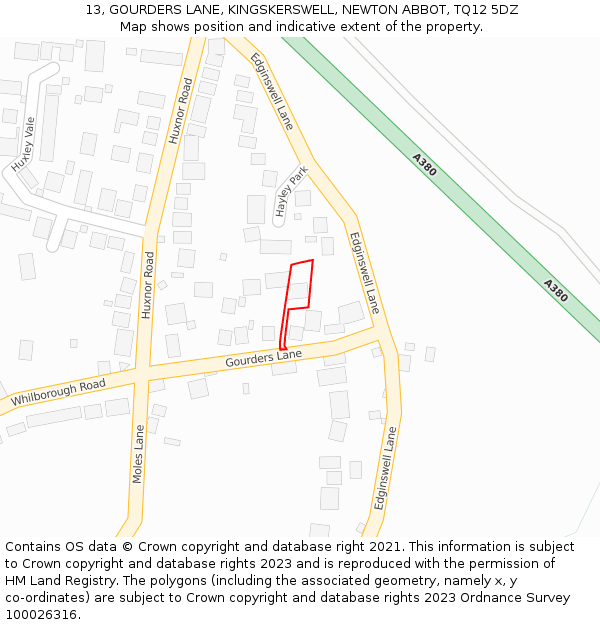13, GOURDERS LANE, KINGSKERSWELL, NEWTON ABBOT, TQ12 5DZ: Location map and indicative extent of plot