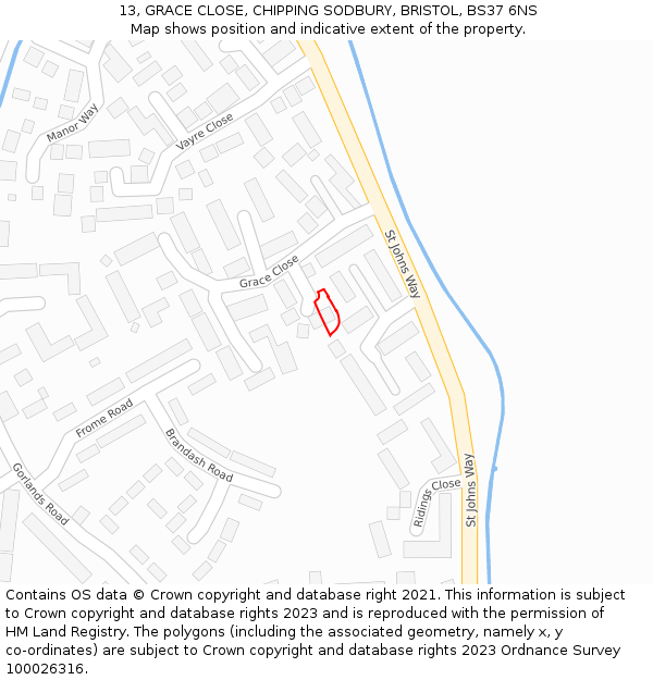 13, GRACE CLOSE, CHIPPING SODBURY, BRISTOL, BS37 6NS: Location map and indicative extent of plot