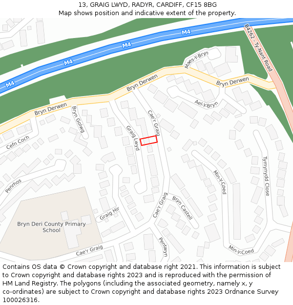 13, GRAIG LWYD, RADYR, CARDIFF, CF15 8BG: Location map and indicative extent of plot