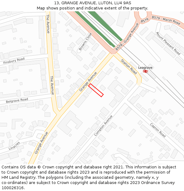 13, GRANGE AVENUE, LUTON, LU4 9AS: Location map and indicative extent of plot