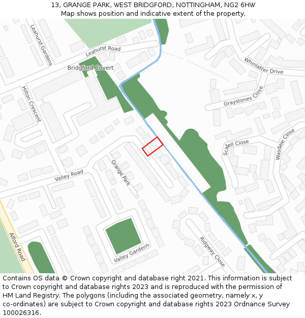 13, GRANGE PARK, WEST BRIDGFORD, NOTTINGHAM, NG2 6HW: Location map and indicative extent of plot