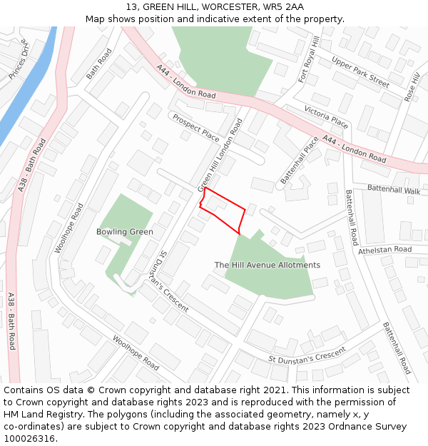 13, GREEN HILL, WORCESTER, WR5 2AA: Location map and indicative extent of plot