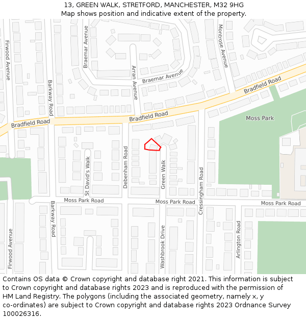 13, GREEN WALK, STRETFORD, MANCHESTER, M32 9HG: Location map and indicative extent of plot