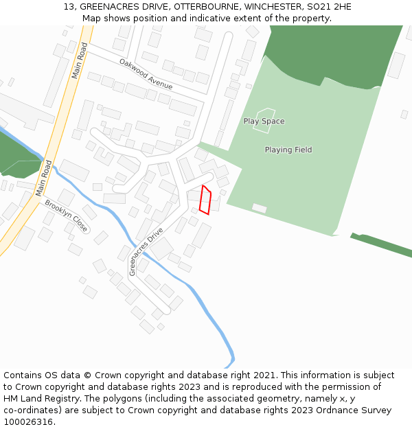 13, GREENACRES DRIVE, OTTERBOURNE, WINCHESTER, SO21 2HE: Location map and indicative extent of plot