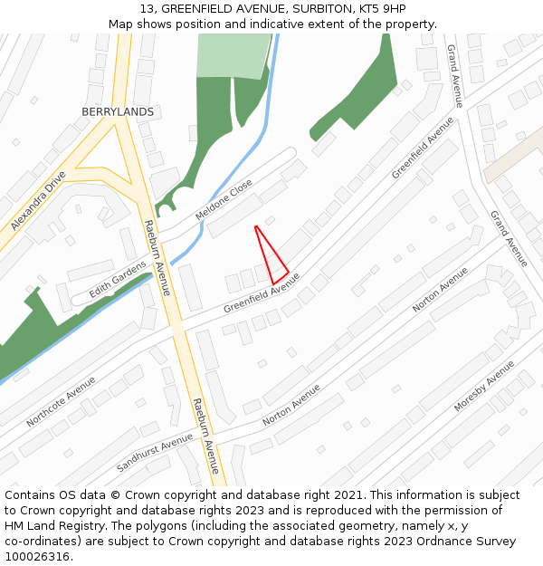 13, GREENFIELD AVENUE, SURBITON, KT5 9HP: Location map and indicative extent of plot