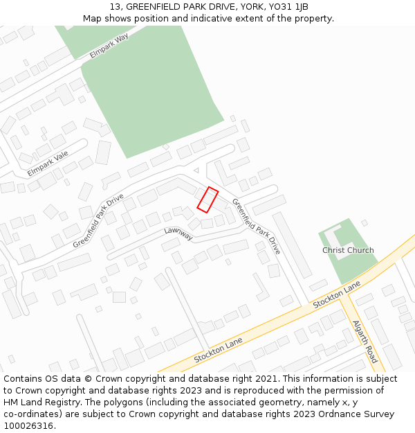 13, GREENFIELD PARK DRIVE, YORK, YO31 1JB: Location map and indicative extent of plot