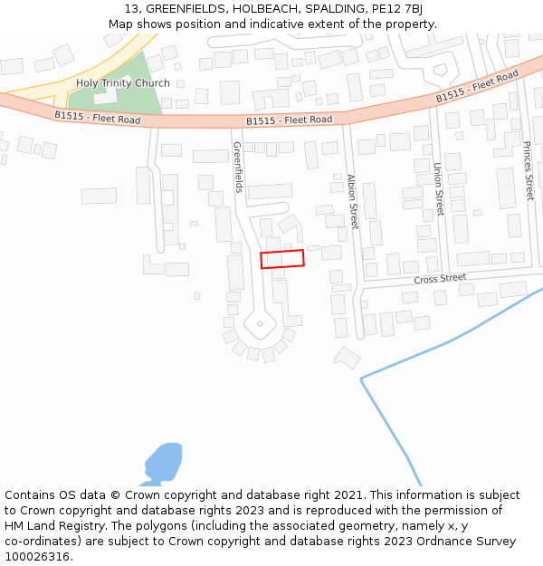 13, GREENFIELDS, HOLBEACH, SPALDING, PE12 7BJ: Location map and indicative extent of plot