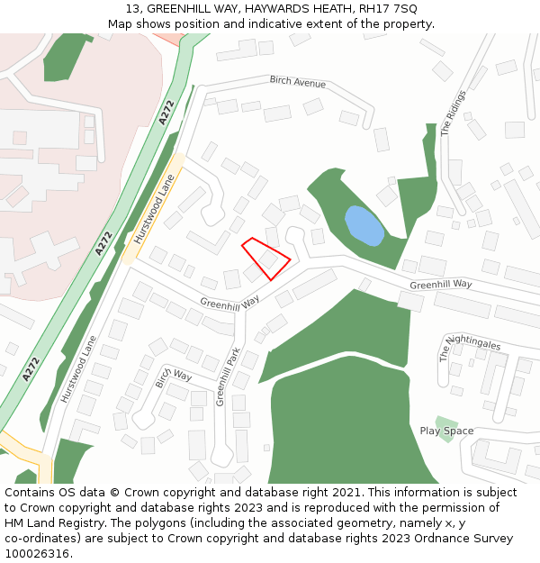 13, GREENHILL WAY, HAYWARDS HEATH, RH17 7SQ: Location map and indicative extent of plot