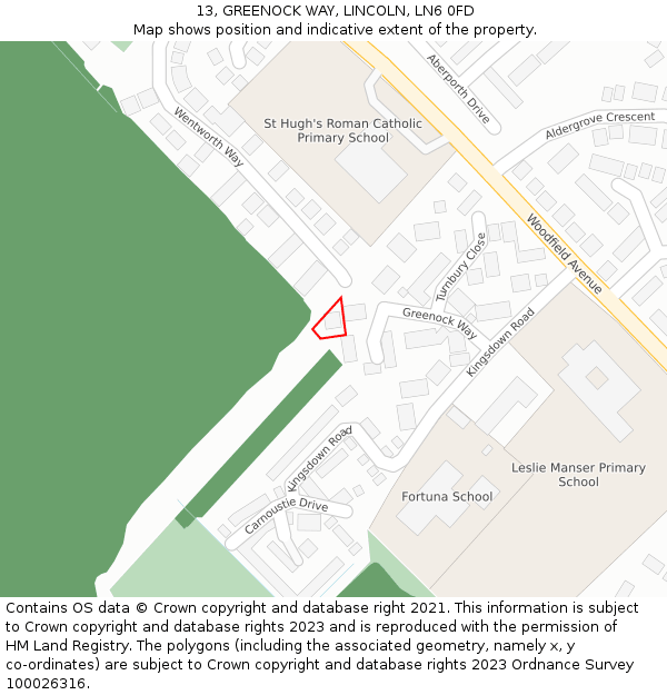 13, GREENOCK WAY, LINCOLN, LN6 0FD: Location map and indicative extent of plot