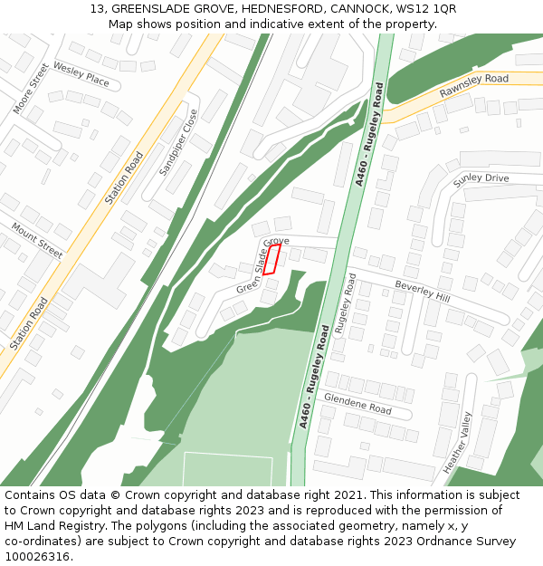 13, GREENSLADE GROVE, HEDNESFORD, CANNOCK, WS12 1QR: Location map and indicative extent of plot