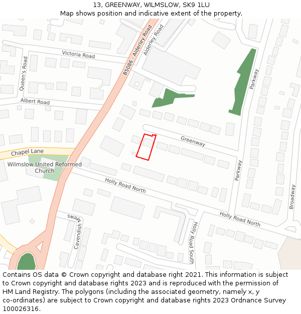 13, GREENWAY, WILMSLOW, SK9 1LU: Location map and indicative extent of plot