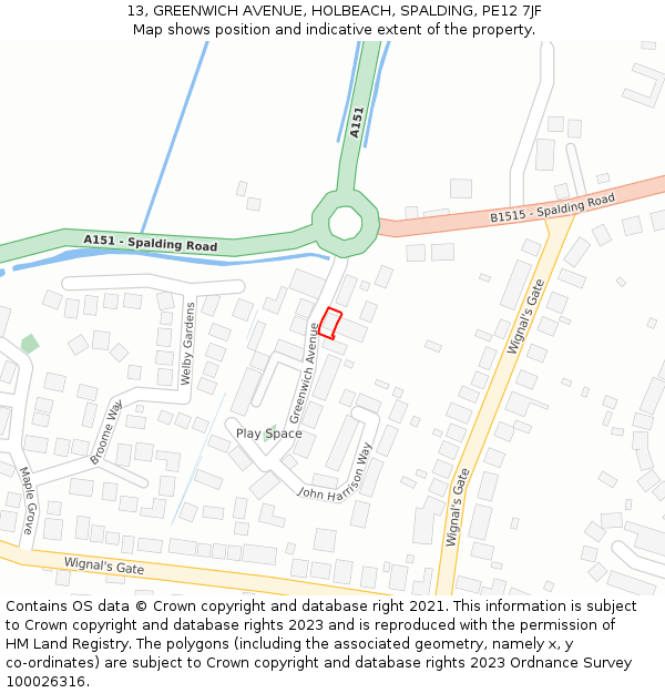 13, GREENWICH AVENUE, HOLBEACH, SPALDING, PE12 7JF: Location map and indicative extent of plot