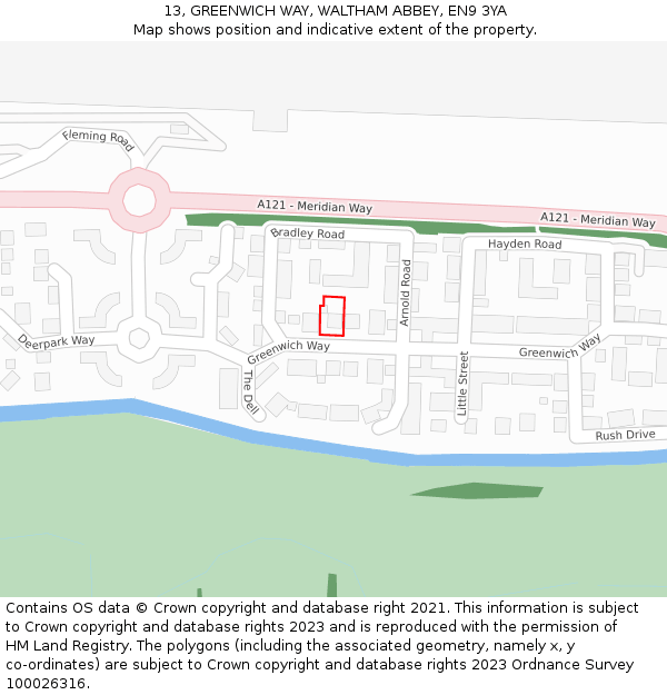 13, GREENWICH WAY, WALTHAM ABBEY, EN9 3YA: Location map and indicative extent of plot