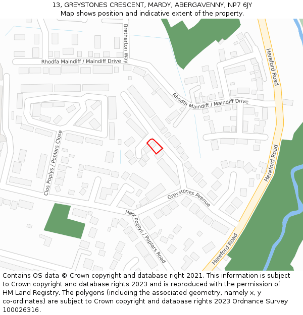 13, GREYSTONES CRESCENT, MARDY, ABERGAVENNY, NP7 6JY: Location map and indicative extent of plot