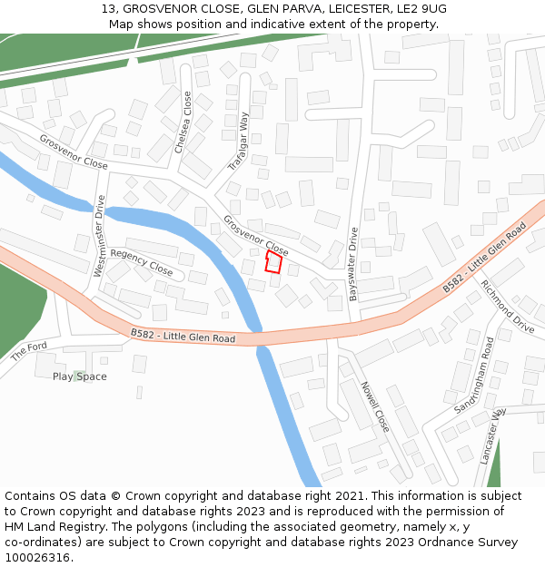 13, GROSVENOR CLOSE, GLEN PARVA, LEICESTER, LE2 9UG: Location map and indicative extent of plot