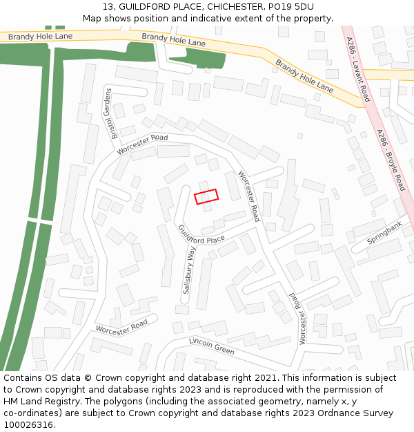 13, GUILDFORD PLACE, CHICHESTER, PO19 5DU: Location map and indicative extent of plot