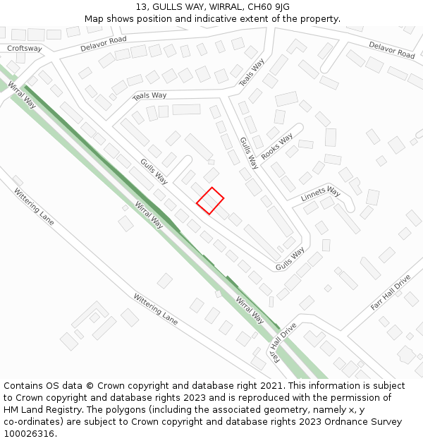 13, GULLS WAY, WIRRAL, CH60 9JG: Location map and indicative extent of plot