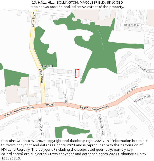 13, HALL HILL, BOLLINGTON, MACCLESFIELD, SK10 5ED: Location map and indicative extent of plot