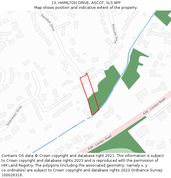 13, HAMILTON DRIVE, ASCOT, SL5 9PP: Location map and indicative extent of plot