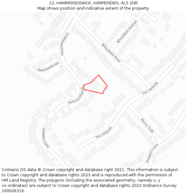 13, HAMMONDSWICK, HARPENDEN, AL5 2NR: Location map and indicative extent of plot