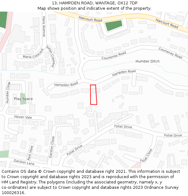 13, HAMPDEN ROAD, WANTAGE, OX12 7DP: Location map and indicative extent of plot