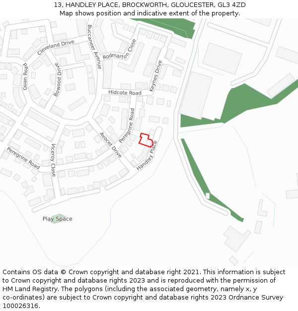 13, HANDLEY PLACE, BROCKWORTH, GLOUCESTER, GL3 4ZD: Location map and indicative extent of plot