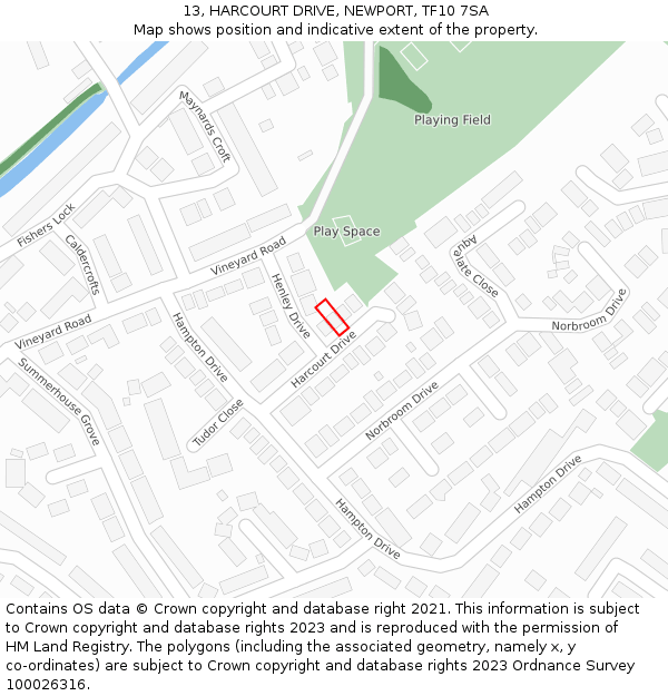 13, HARCOURT DRIVE, NEWPORT, TF10 7SA: Location map and indicative extent of plot