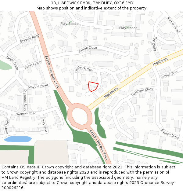 13, HARDWICK PARK, BANBURY, OX16 1YD: Location map and indicative extent of plot