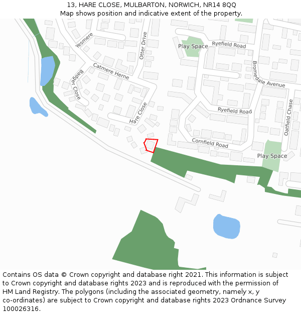 13, HARE CLOSE, MULBARTON, NORWICH, NR14 8QQ: Location map and indicative extent of plot