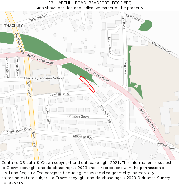 13, HAREHILL ROAD, BRADFORD, BD10 8PQ: Location map and indicative extent of plot