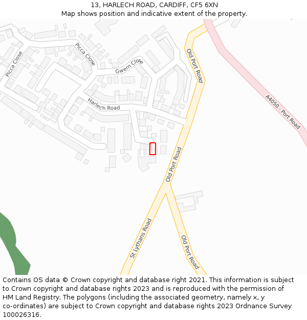 13, HARLECH ROAD, CARDIFF, CF5 6XN: Location map and indicative extent of plot