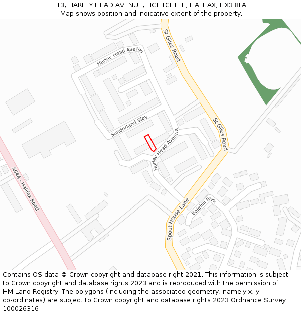 13, HARLEY HEAD AVENUE, LIGHTCLIFFE, HALIFAX, HX3 8FA: Location map and indicative extent of plot