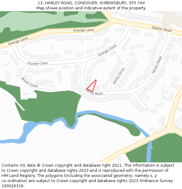 13, HARLEY ROAD, CONDOVER, SHREWSBURY, SY5 7AX: Location map and indicative extent of plot