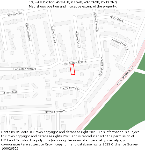 13, HARLINGTON AVENUE, GROVE, WANTAGE, OX12 7NQ: Location map and indicative extent of plot