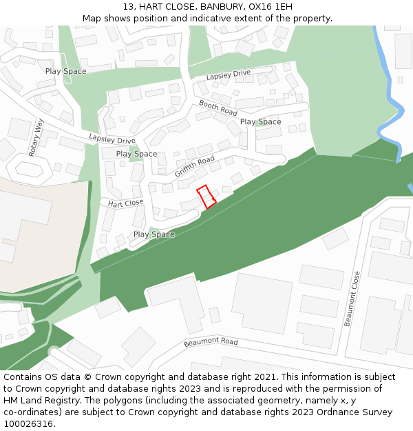 13, HART CLOSE, BANBURY, OX16 1EH: Location map and indicative extent of plot