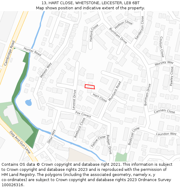 13, HART CLOSE, WHETSTONE, LEICESTER, LE8 6BT: Location map and indicative extent of plot