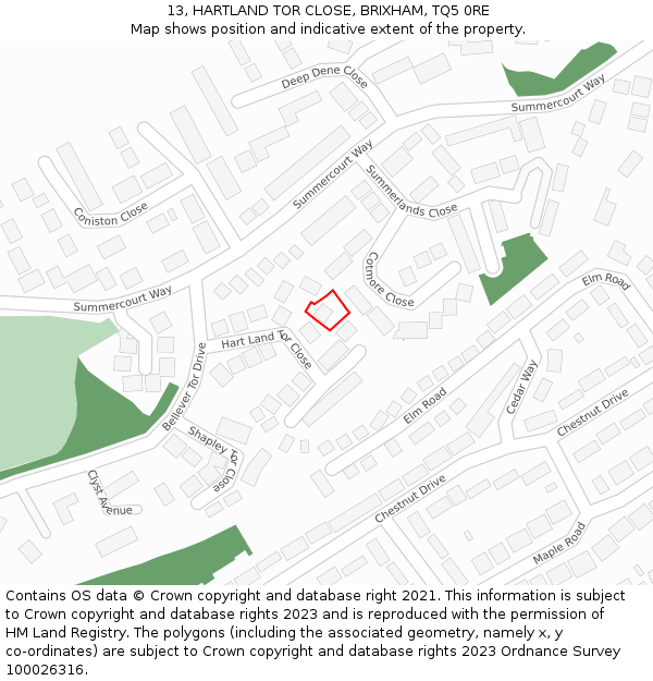 13, HARTLAND TOR CLOSE, BRIXHAM, TQ5 0RE: Location map and indicative extent of plot