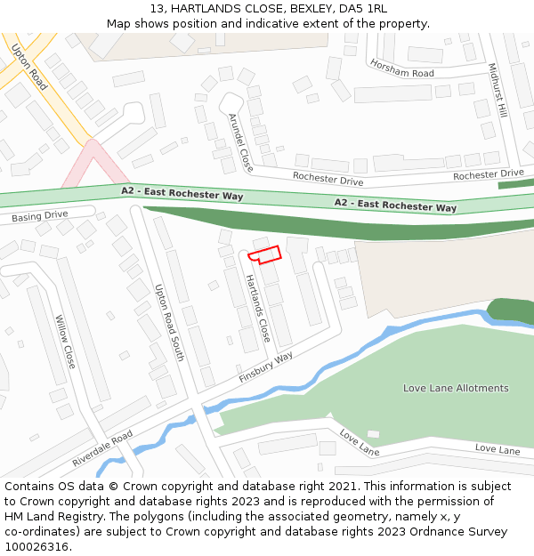 13, HARTLANDS CLOSE, BEXLEY, DA5 1RL: Location map and indicative extent of plot