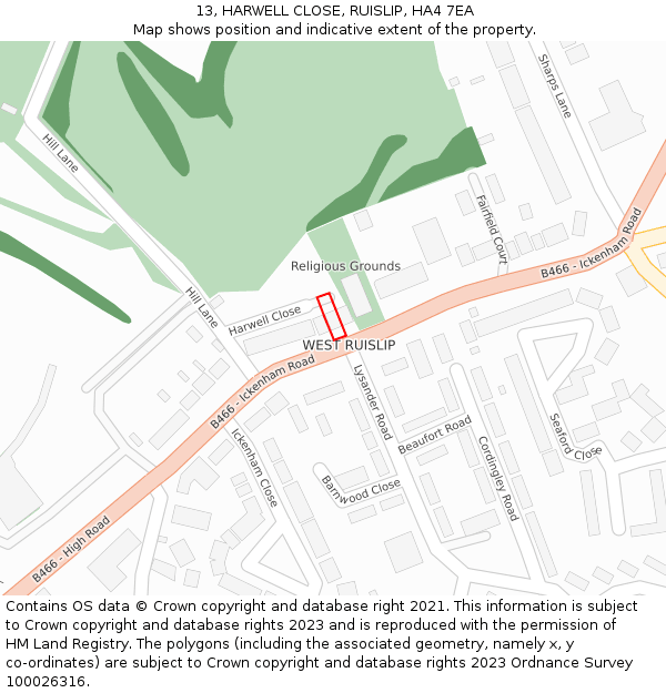 13, HARWELL CLOSE, RUISLIP, HA4 7EA: Location map and indicative extent of plot