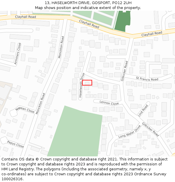 13, HASELWORTH DRIVE, GOSPORT, PO12 2UH: Location map and indicative extent of plot