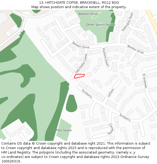 13, HATCHGATE COPSE, BRACKNELL, RG12 8GG: Location map and indicative extent of plot