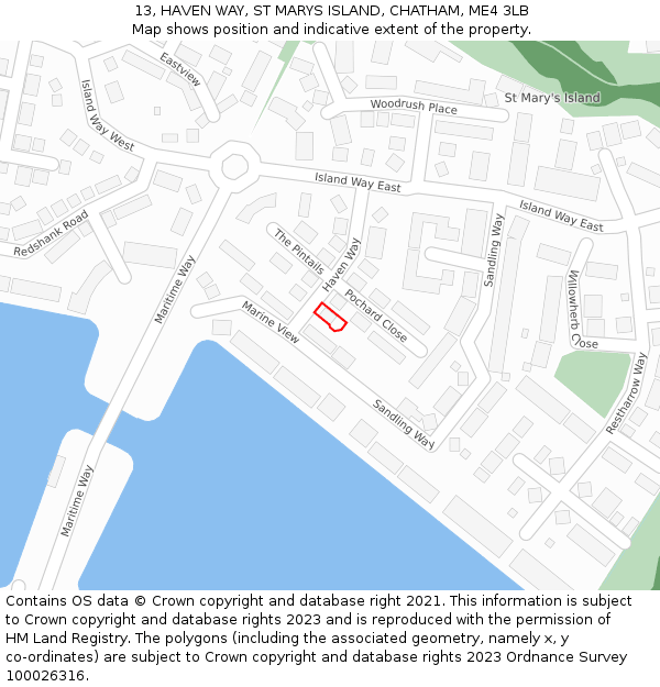 13, HAVEN WAY, ST MARYS ISLAND, CHATHAM, ME4 3LB: Location map and indicative extent of plot